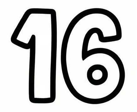 a number 16 with the number 16 in the middle.webp
